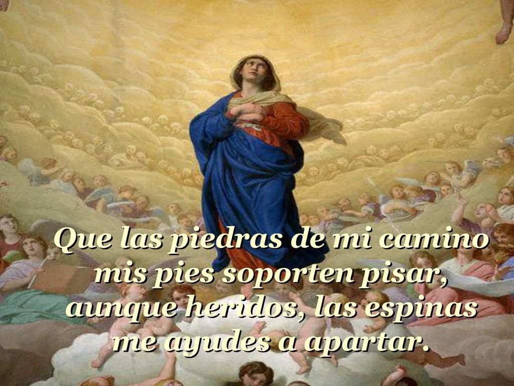 Que las piedras de mi camino mis pies soporten pisar, aunque heridos, las espinas me ayudes a apartar.