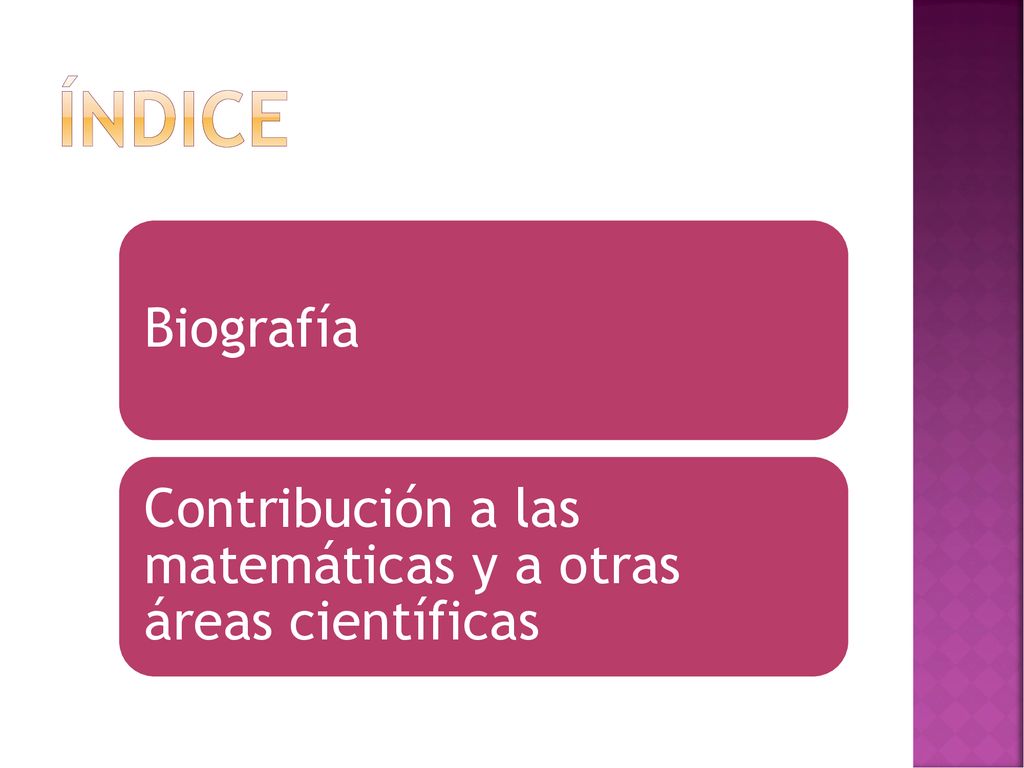 índice Biografía Contribución a las matemáticas y a otras áreas científicas