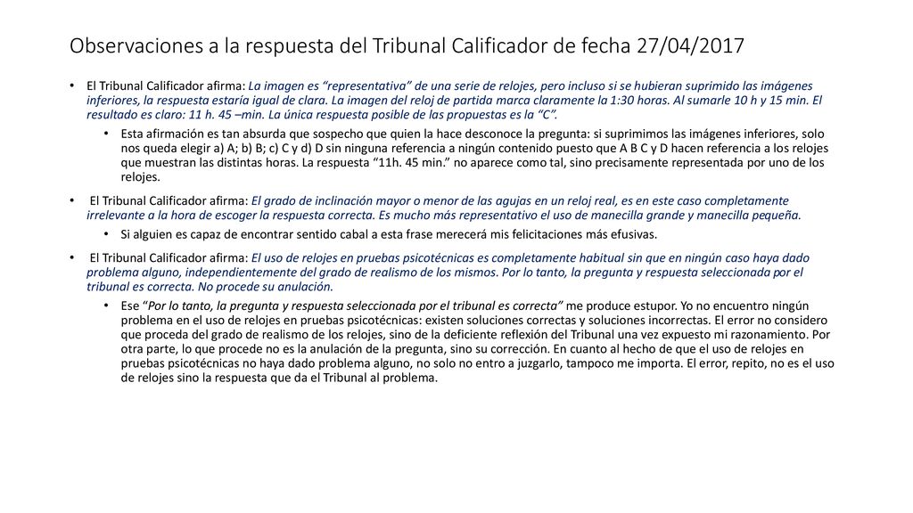 Observaciones a la respuesta del Tribunal Calificador de fecha 27/04/2017
