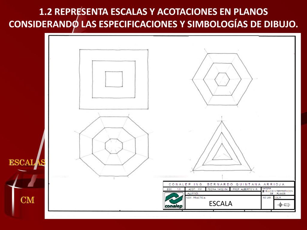 1.2 REPRESENTA ESCALAS Y ACOTACIONES EN PLANOS CONSIDERANDO LAS ESPECIFICACIONES Y SIMBOLOGÍAS DE DIBUJO.
