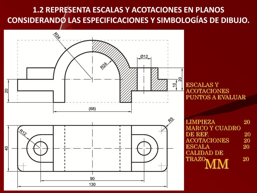 1.2 REPRESENTA ESCALAS Y ACOTACIONES EN PLANOS CONSIDERANDO LAS ESPECIFICACIONES Y SIMBOLOGÍAS DE DIBUJO.