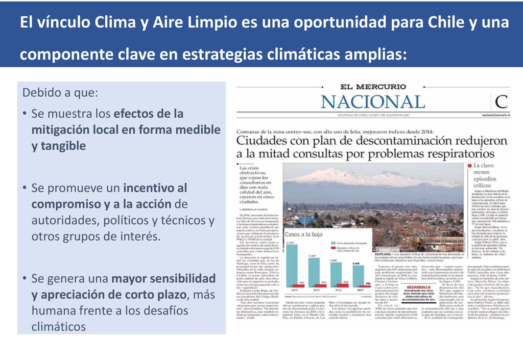 El vínculo Clima y Aire Limpio es una oportunidad para Chile y una componente clave en estrategias climáticas amplias: