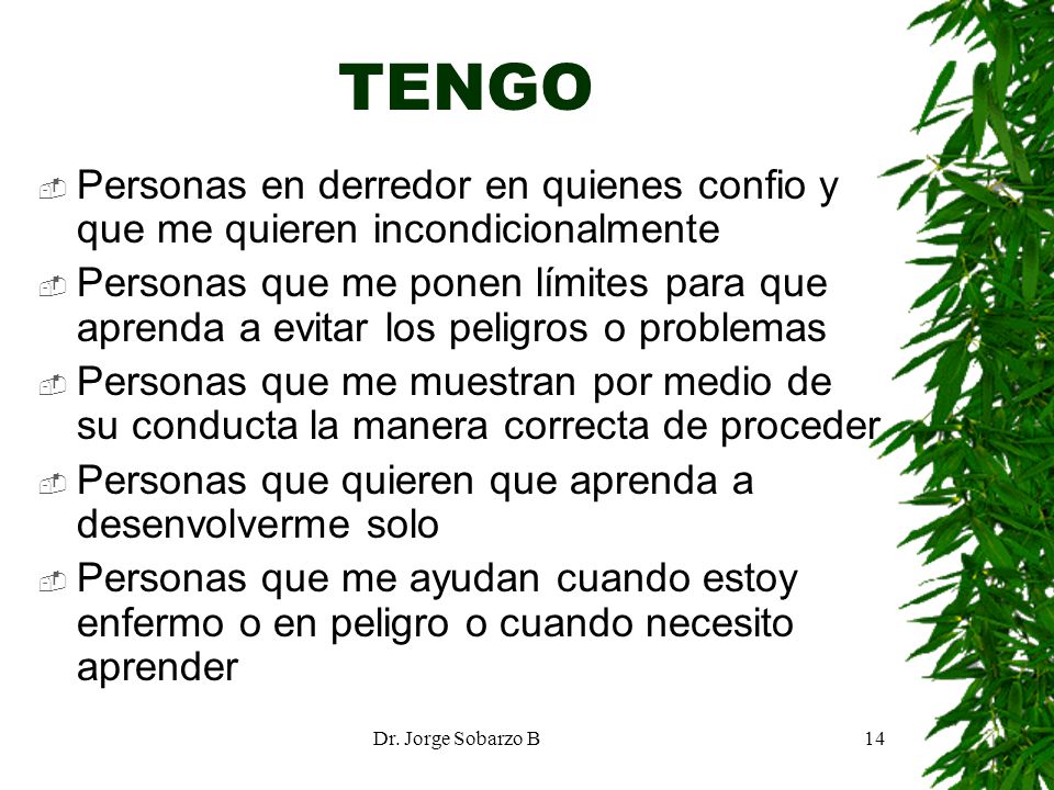 TENGO Personas en derredor en quienes confio y que me quieren incondicionalmente.