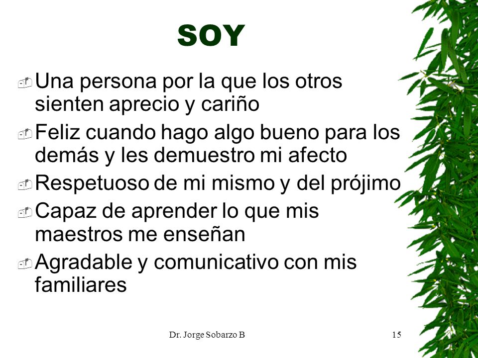 SOY Una persona por la que los otros sienten aprecio y cariño