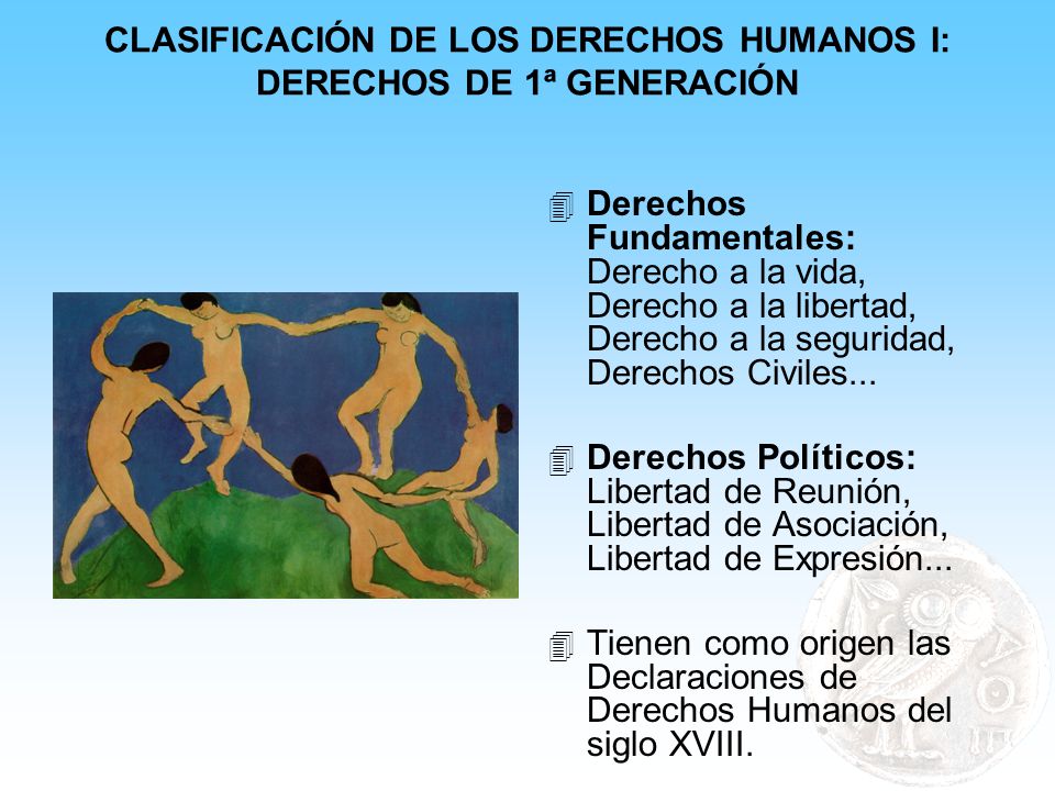 CLASIFICACIÓN DE LOS DERECHOS HUMANOS I: DERECHOS DE 1ª GENERACIÓN