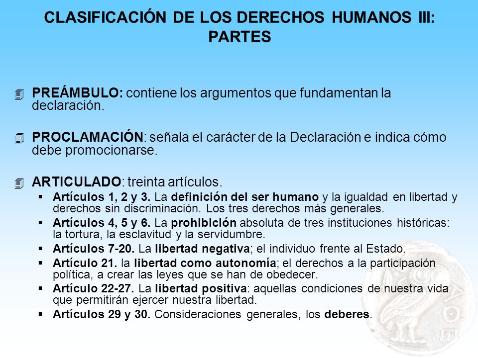 CLASIFICACIÓN DE LOS DERECHOS HUMANOS III: PARTES