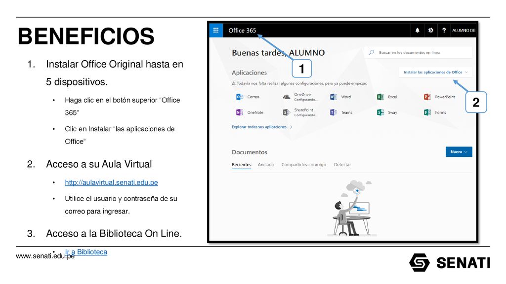 BENEFICIOS 1 2 Instalar Office Original hasta en 5 dispositivos.