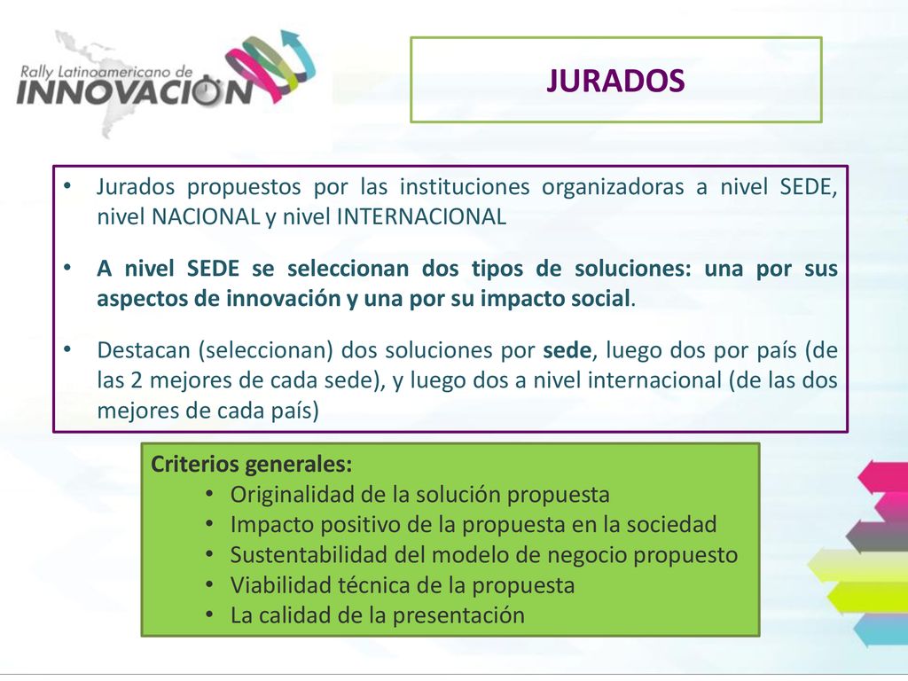 JURADOS Jurados propuestos por las instituciones organizadoras a nivel SEDE, nivel NACIONAL y nivel INTERNACIONAL.