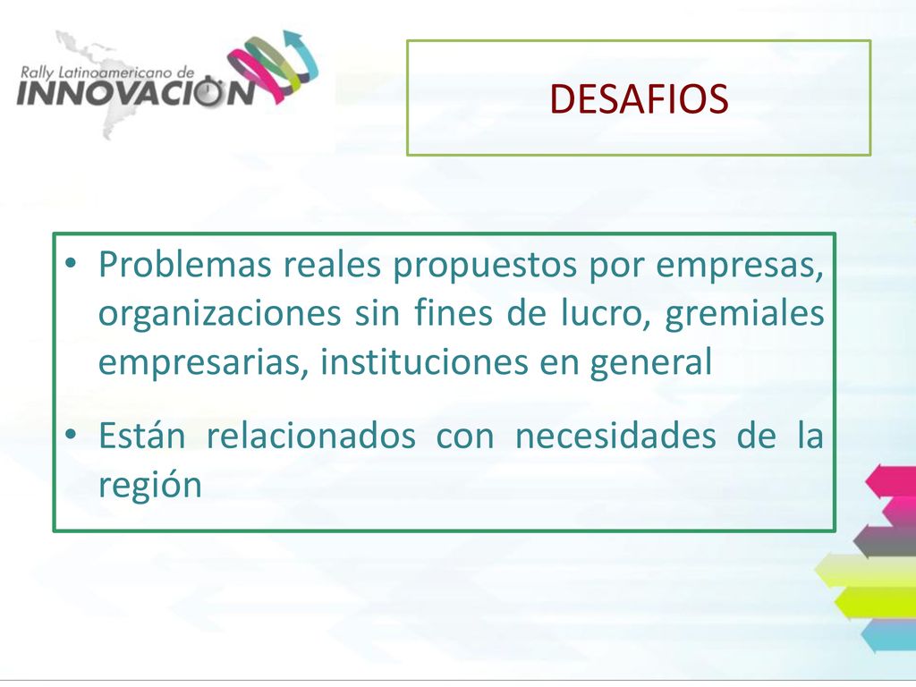 DESAFIOS Problemas reales propuestos por empresas, organizaciones sin fines de lucro, gremiales empresarias, instituciones en general.