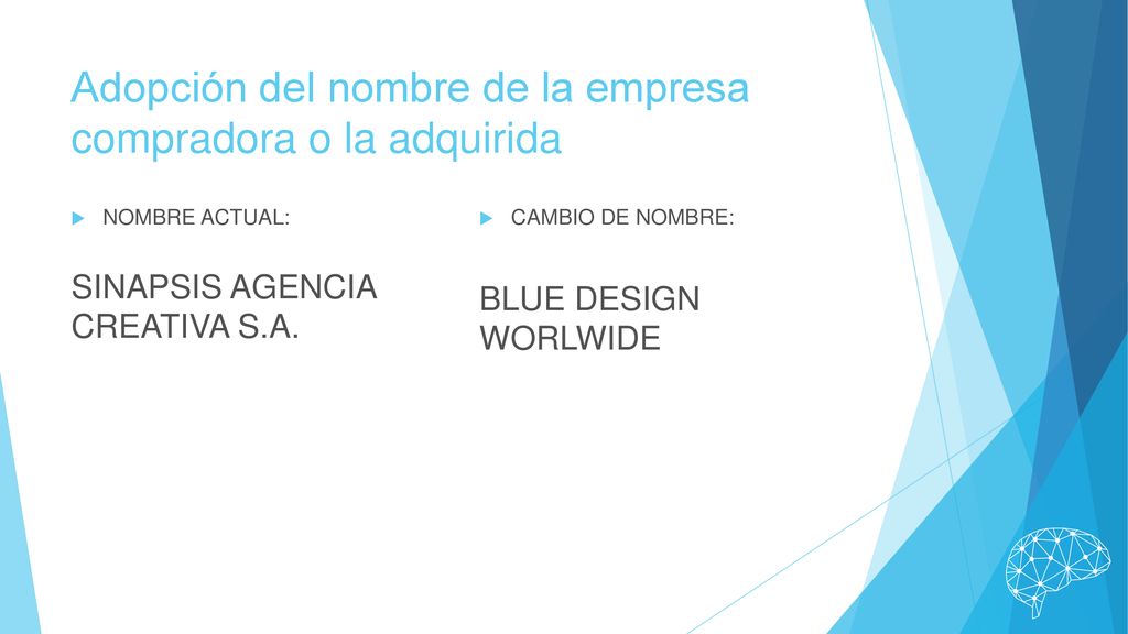 Adopción del nombre de la empresa compradora o la adquirida