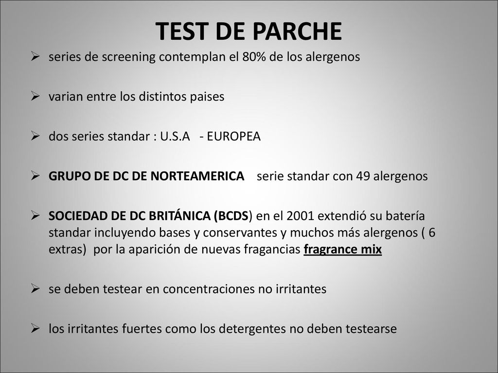 TEST DE PARCHE series de screening contemplan el 80% de los alergenos