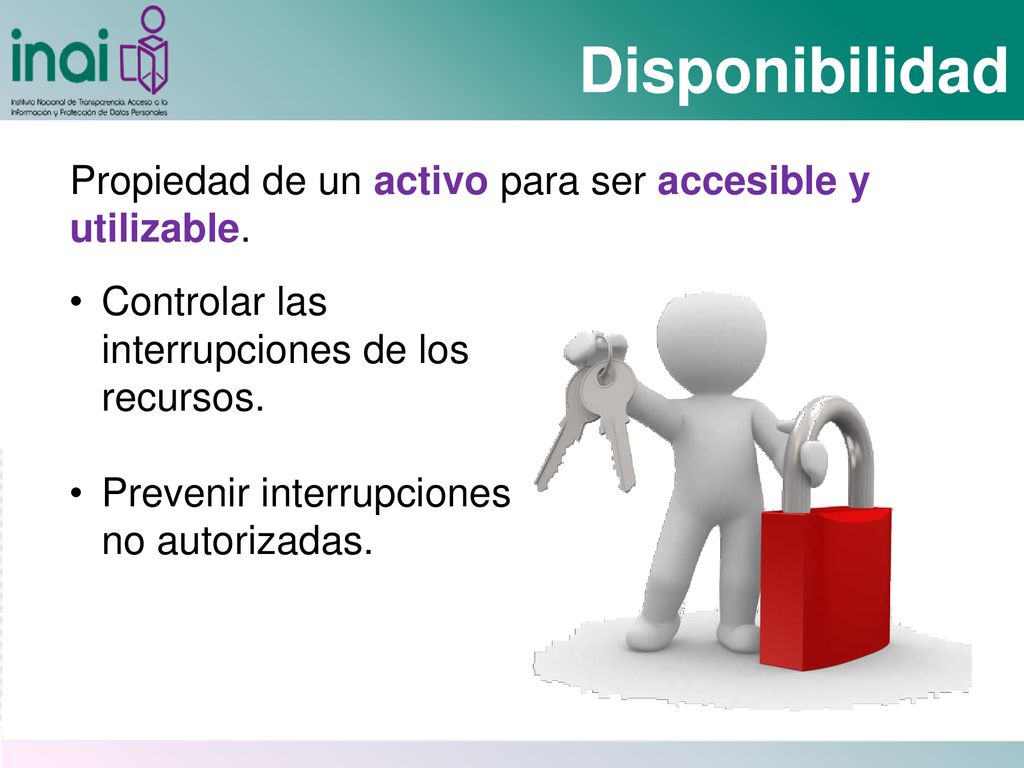 Disponibilidad Propiedad de un activo para ser accesible y utilizable.