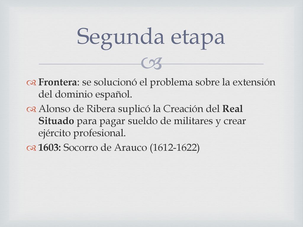 Segunda etapa Frontera: se solucionó el problema sobre la extensión del dominio español.