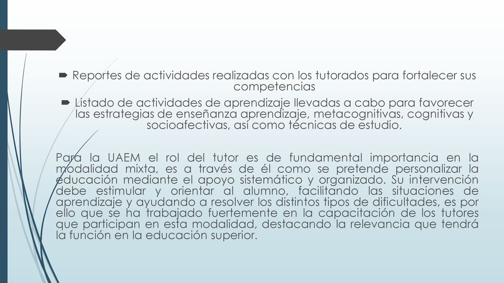 Reportes de actividades realizadas con los tutorados para fortalecer sus competencias