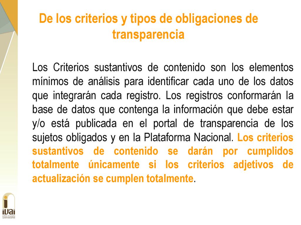De los criterios y tipos de obligaciones de transparencia