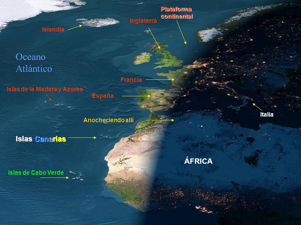 Oceano Atlántico Islas Canarias ÁFRICA Plataforma continental