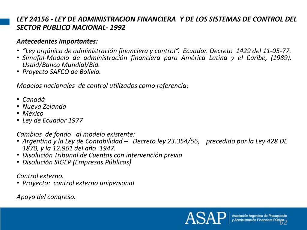 LEY LEY DE ADMINISTRACION FINANCIERA Y DE LOS SISTEMAS DE CONTROL DEL SECTOR PUBLICO NACIONAL- 1992