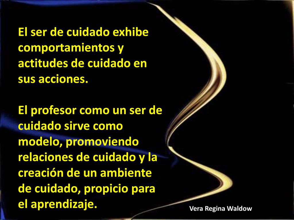 El ser de cuidado exhibe comportamientos y actitudes de cuidado en sus acciones.
