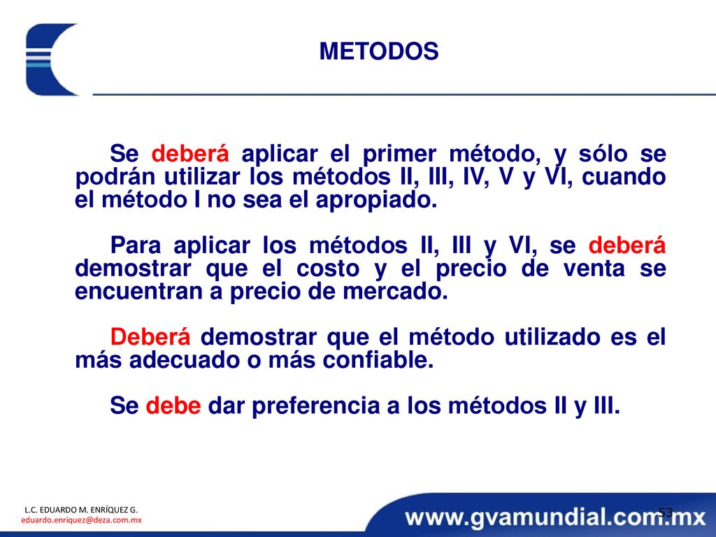 Se debe dar preferencia a los métodos II y III.