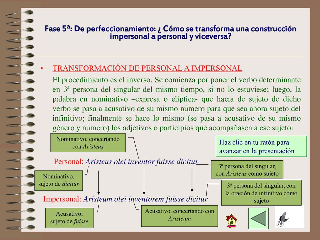 Fase 5ª: De perfeccionamiento: ¿ Cómo se transforma una construcción impersonal a personal y viceversa