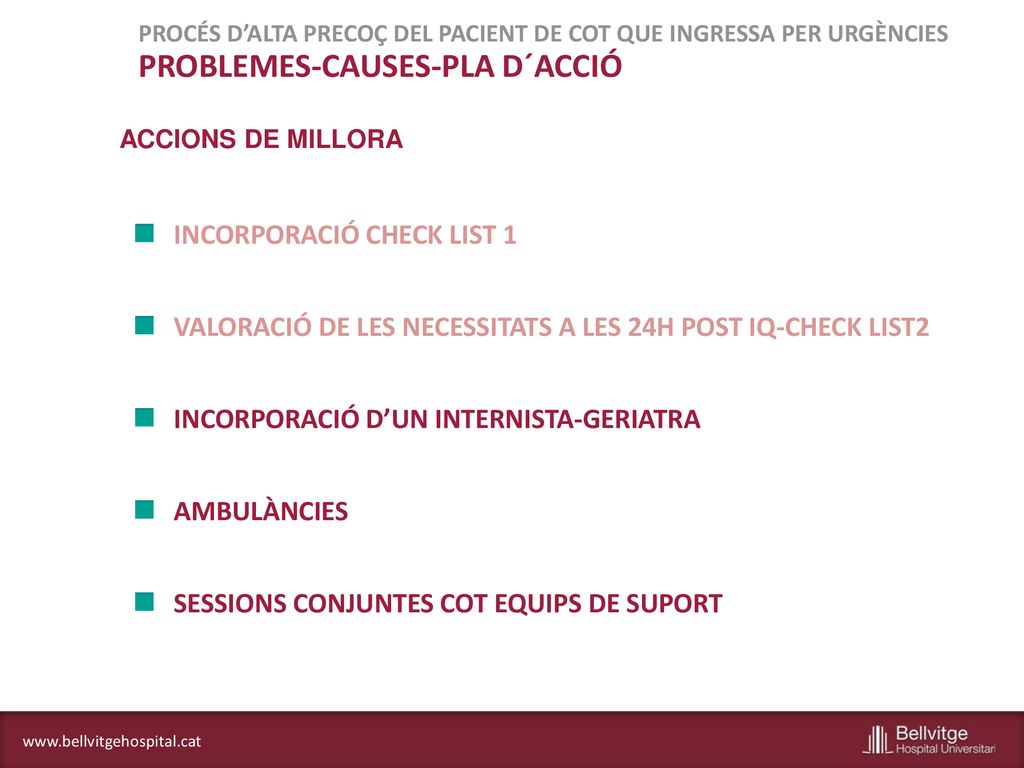 PROCÉS D’ALTA PRECOÇ DEL PACIENT DE COT QUE INGRESSA PER URGÈNCIES