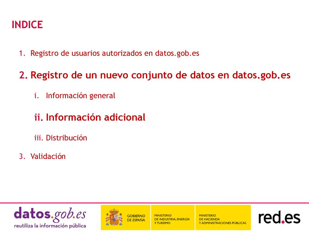 INDICE Registro de un nuevo conjunto de datos en datos.gob.es