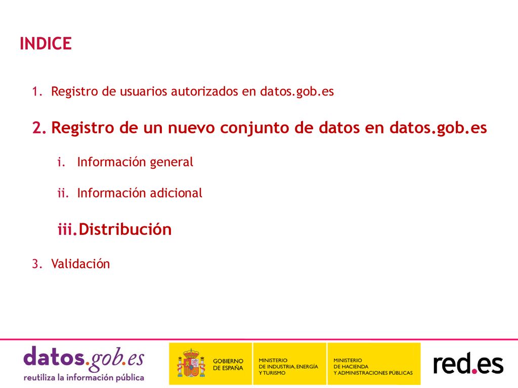 INDICE Registro de un nuevo conjunto de datos en datos.gob.es