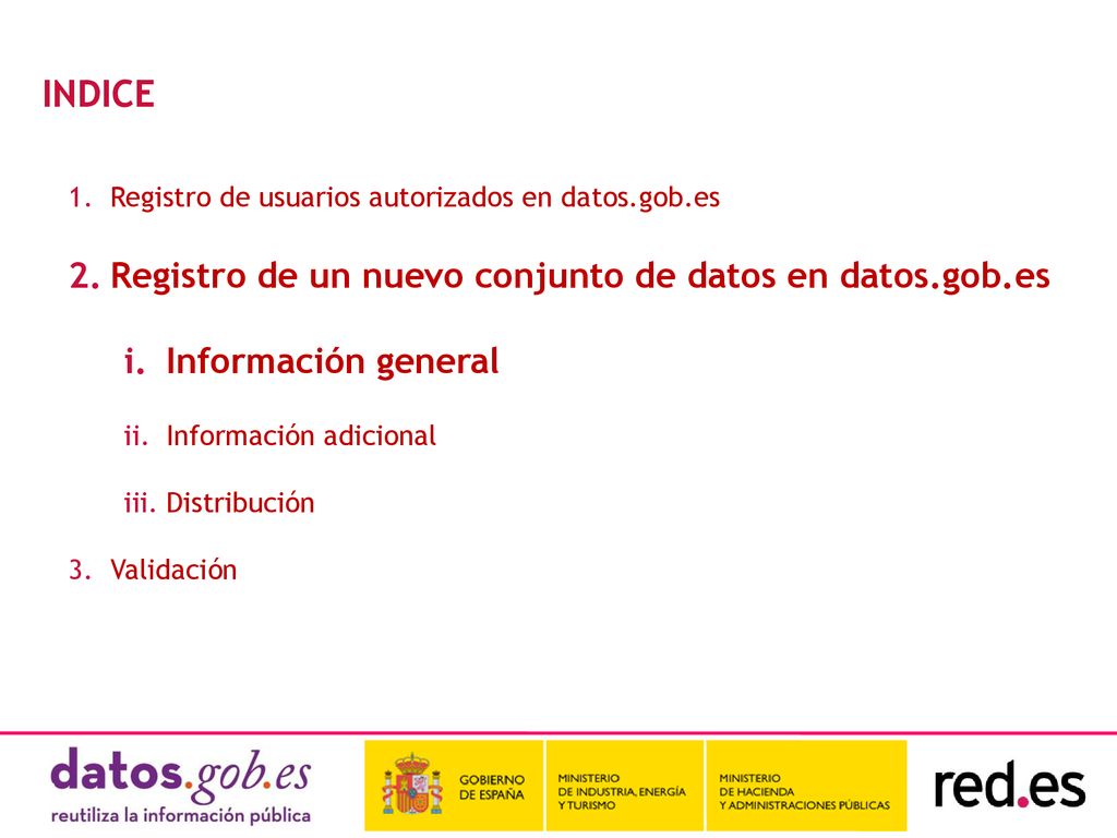 INDICE Registro de un nuevo conjunto de datos en datos.gob.es