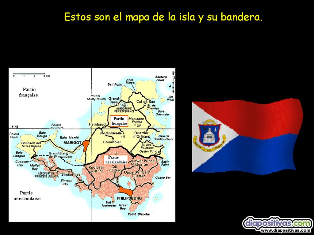 Estos son el mapa de la isla y su bandera.