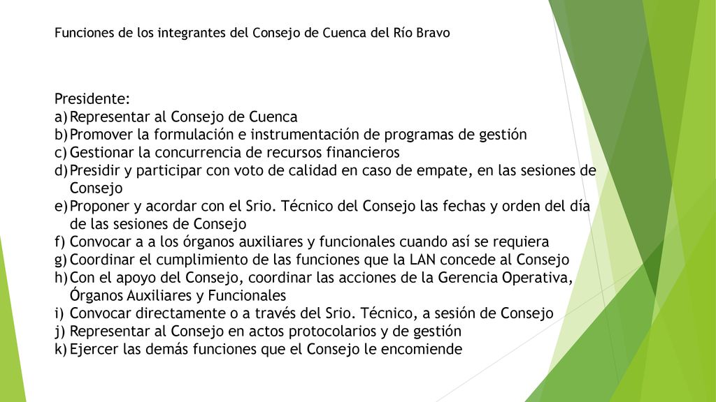 Funciones de los integrantes del Consejo de Cuenca del Río Bravo