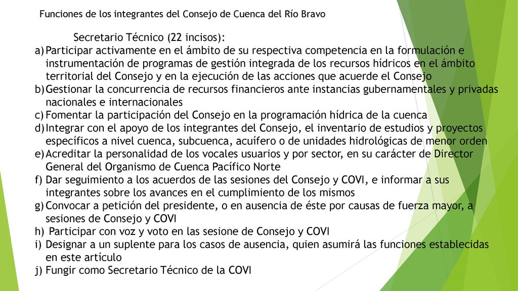 Funciones de los integrantes del Consejo de Cuenca del Río Bravo