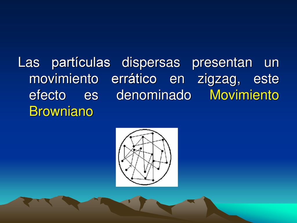 Las partículas dispersas presentan un movimiento errático en zigzag, este efecto es denominado Movimiento Browniano