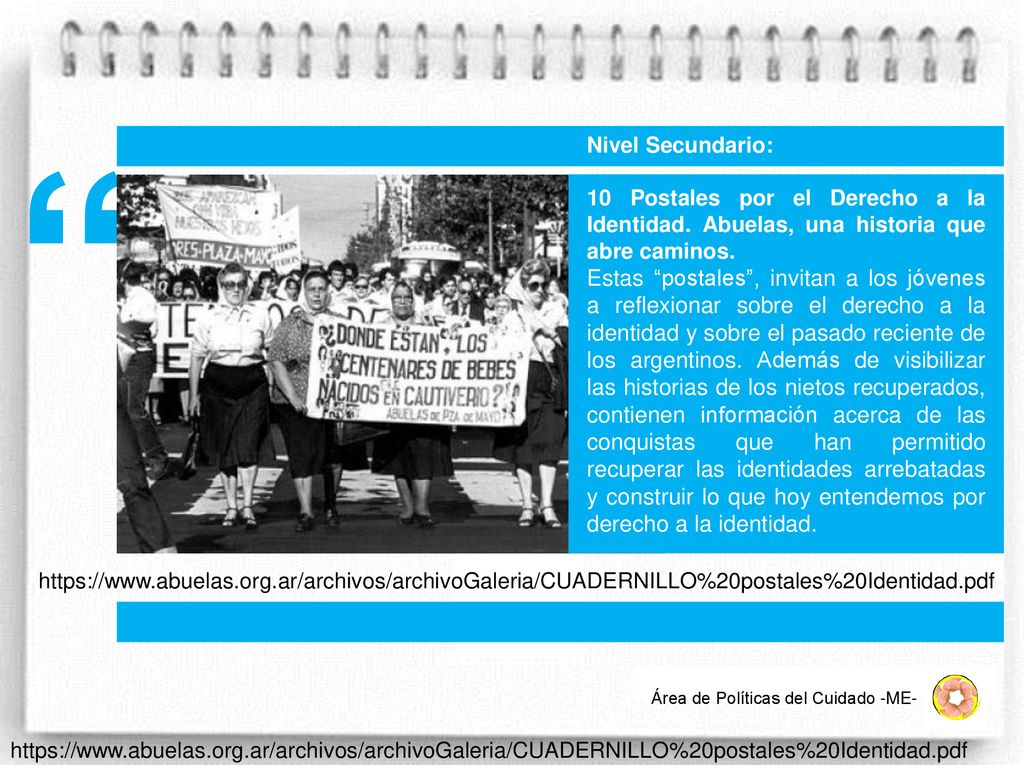 Nivel Secundario: 10 Postales por el Derecho a la Identidad. Abuelas, una historia que abre caminos.