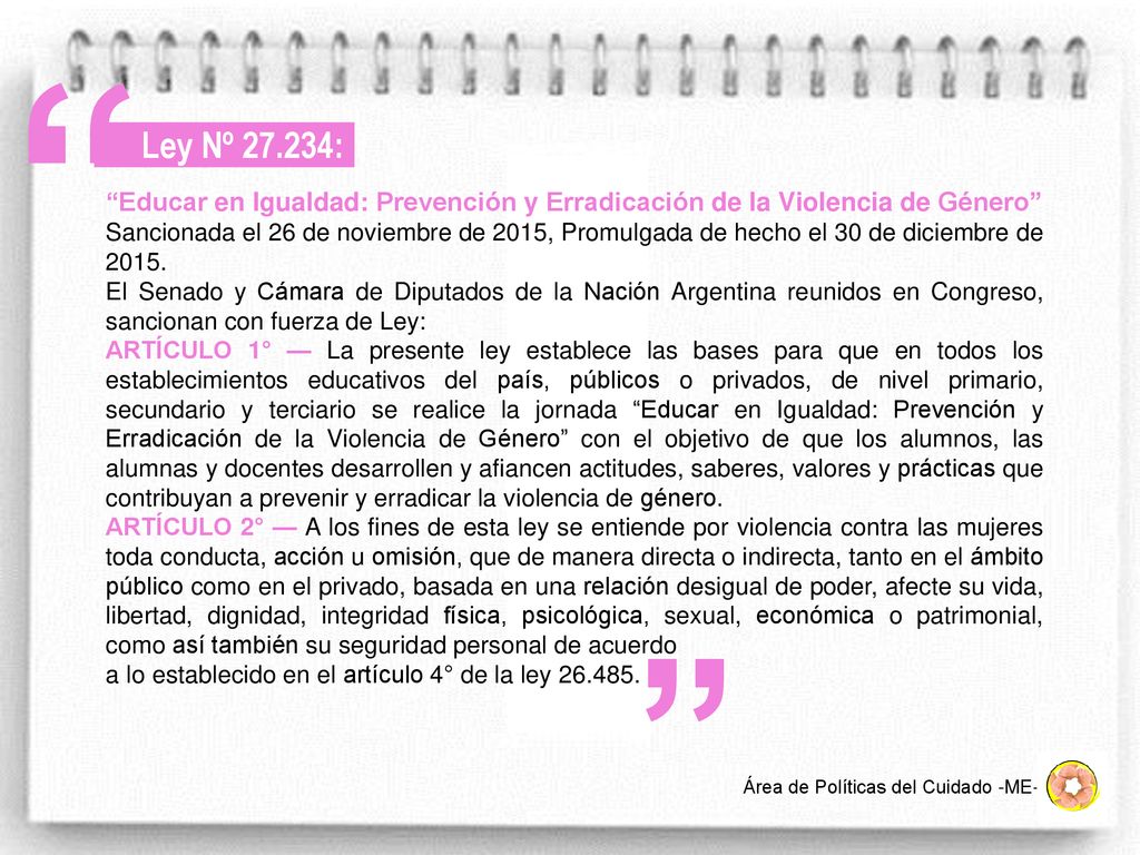 Ley Nº : Educar en Igualdad: Prevención y Erradicación de la Violencia de Género