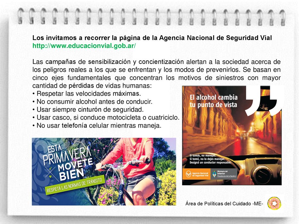 Los invitamos a recorrer la página de la Agencia Nacional de Seguridad Vial