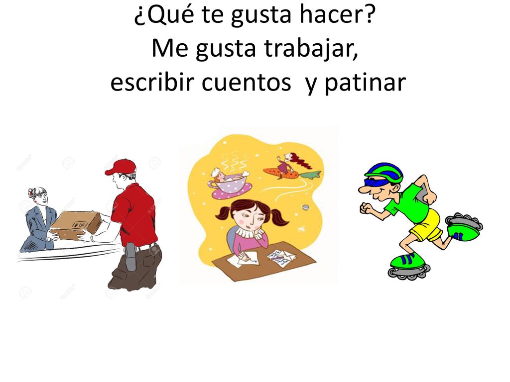 ¿Qué te gusta hacer Me gusta trabajar, escribir cuentos y patinar