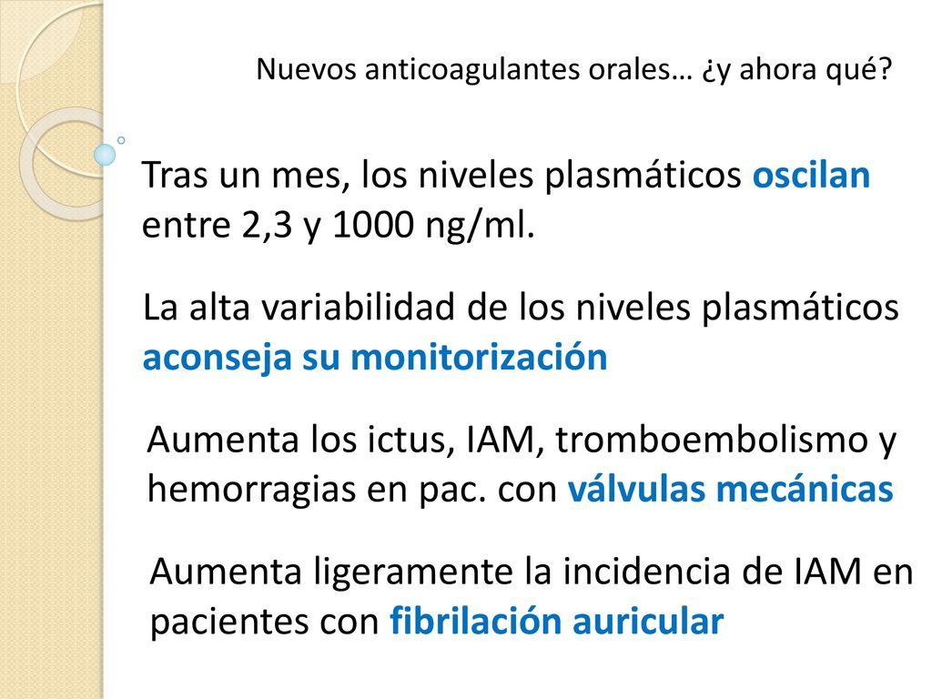 Tras un mes, los niveles plasmáticos oscilan entre 2,3 y 1000 ng/ml.