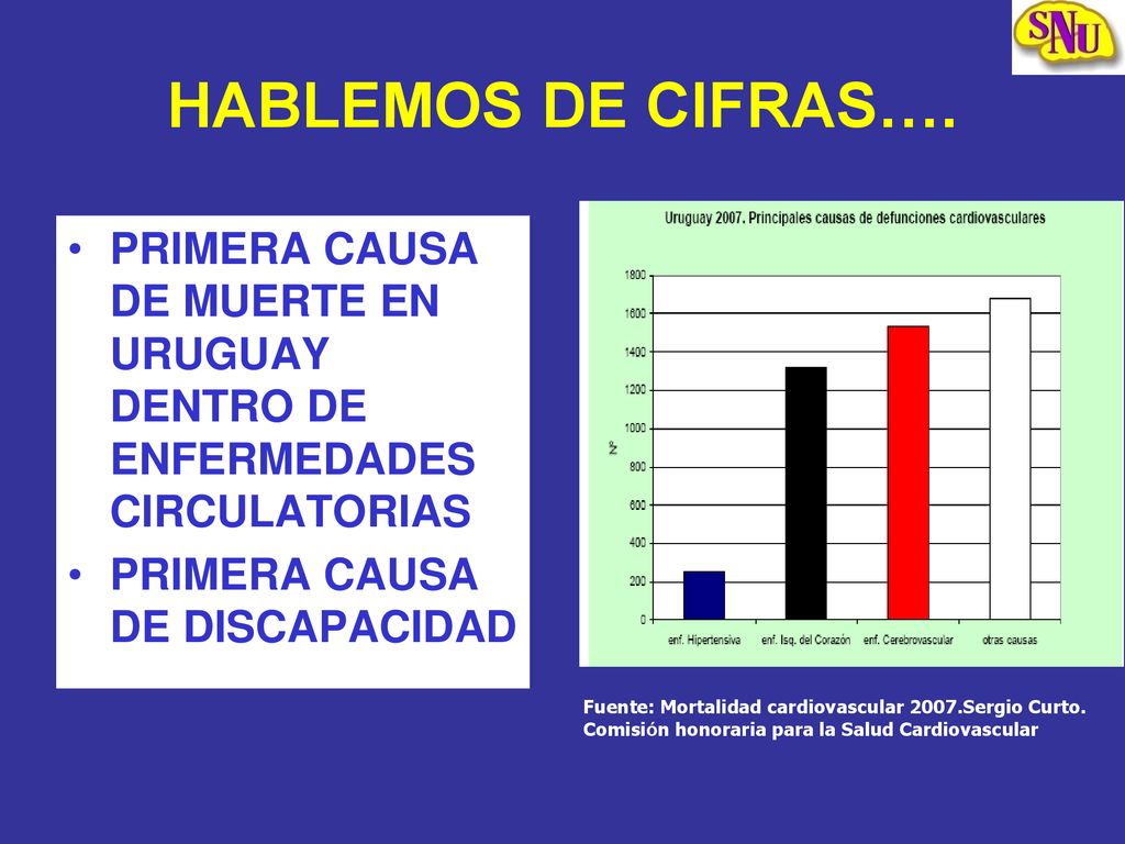HABLEMOS DE CIFRAS…. PRIMERA CAUSA DE MUERTE EN URUGUAY DENTRO DE ENFERMEDADES CIRCULATORIAS. PRIMERA CAUSA DE DISCAPACIDAD.