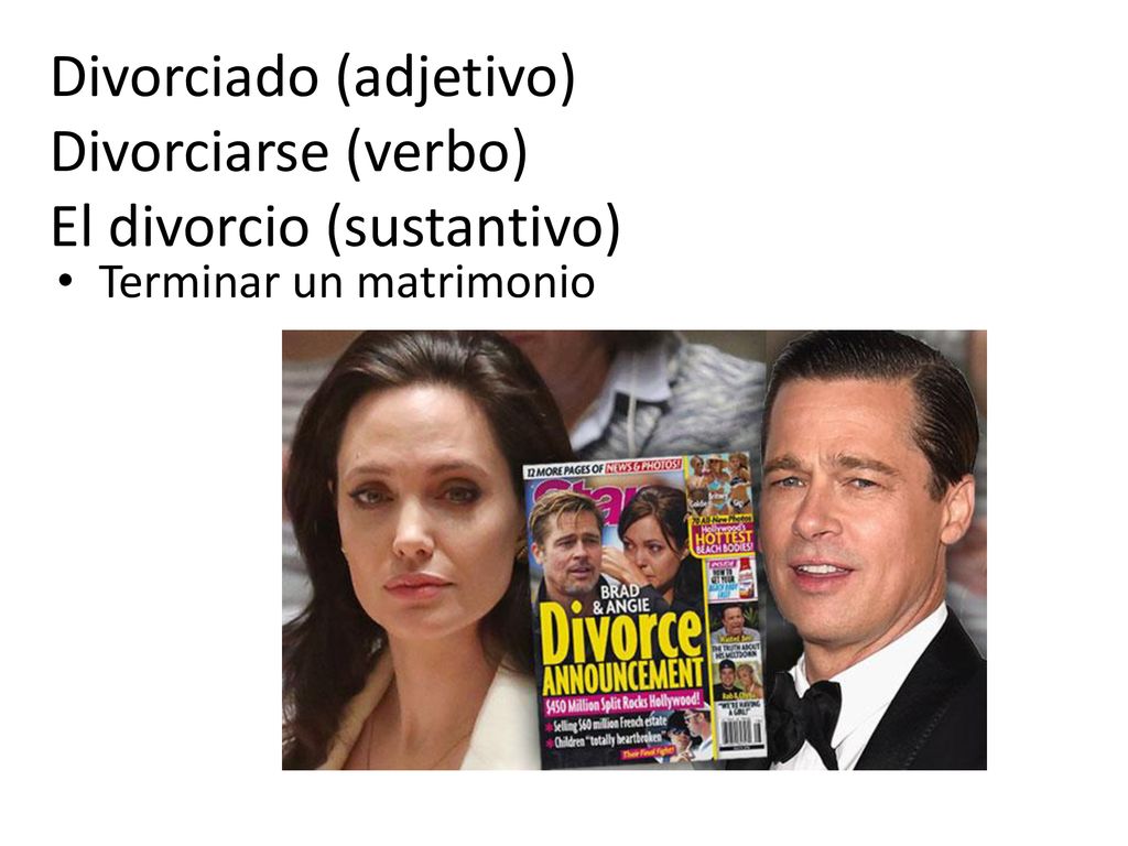 Divorciado (adjetivo) Divorciarse (verbo) El divorcio (sustantivo)
