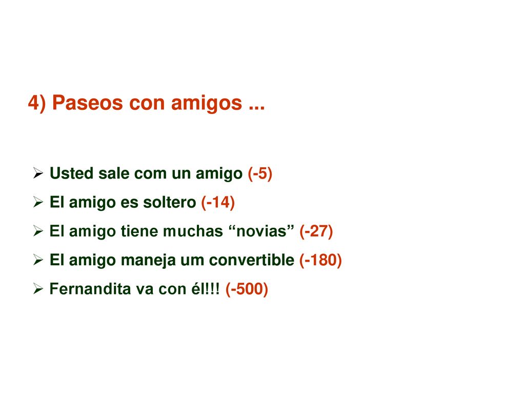 4) Paseos con amigos ... Usted sale com un amigo (-5)