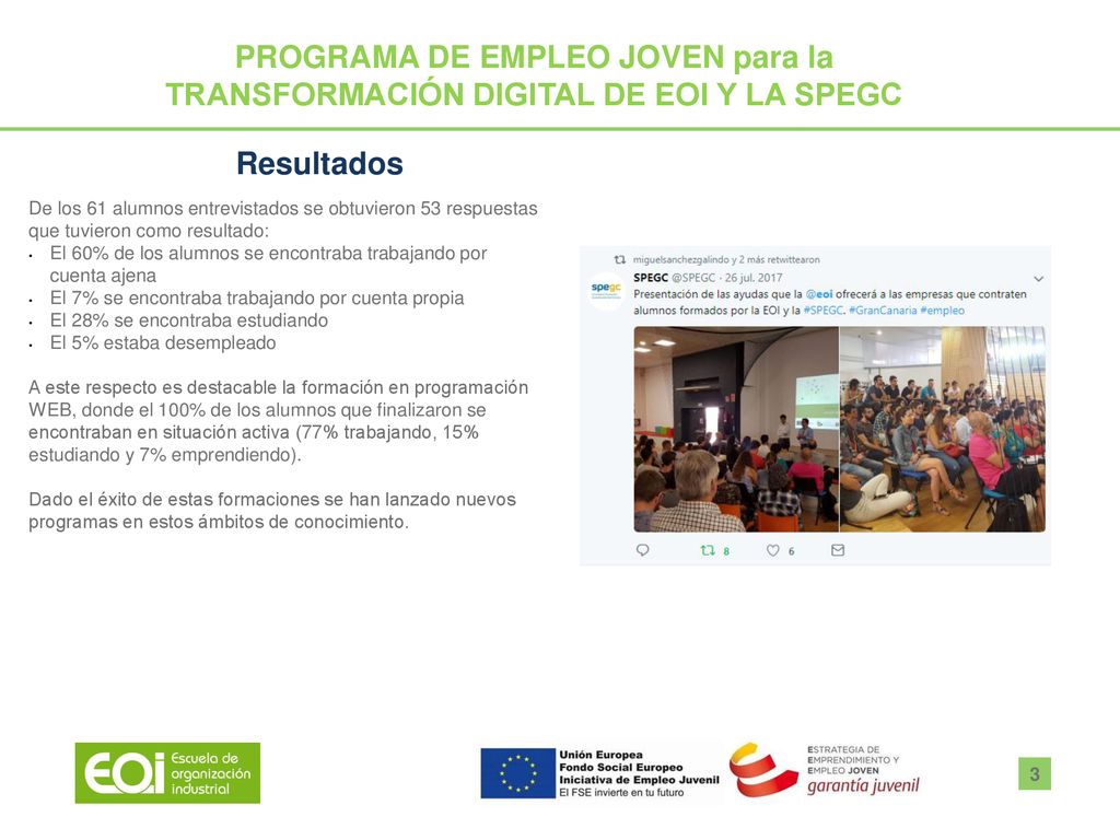 PROGRAMA DE EMPLEO JOVEN para la TRANSFORMACIÓN DIGITAL DE EOI Y LA SPEGC