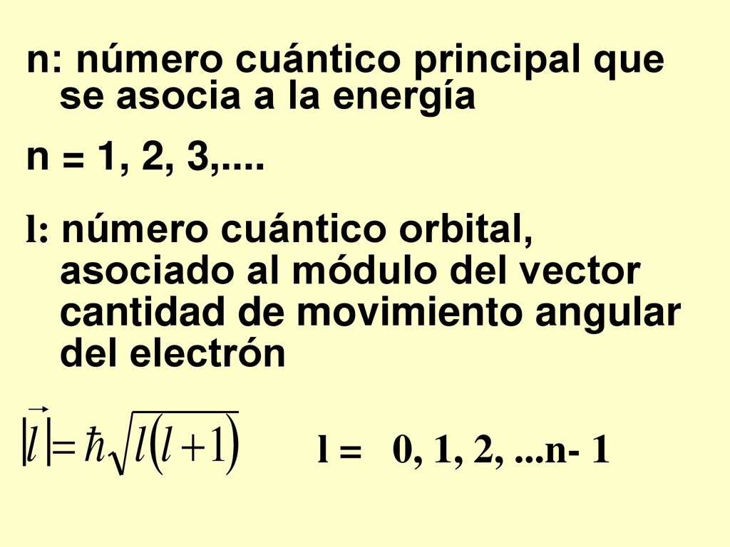 n: número cuántico principal que ...se asocia a la energía