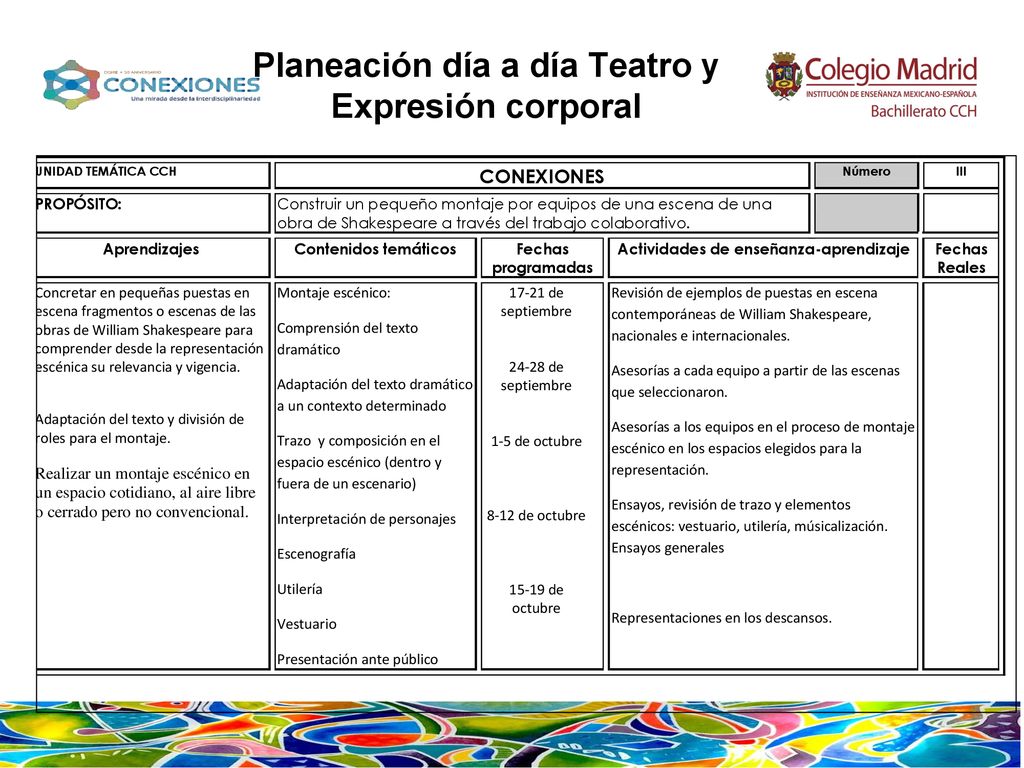 Planeación día a día Teatro y Expresión corporal