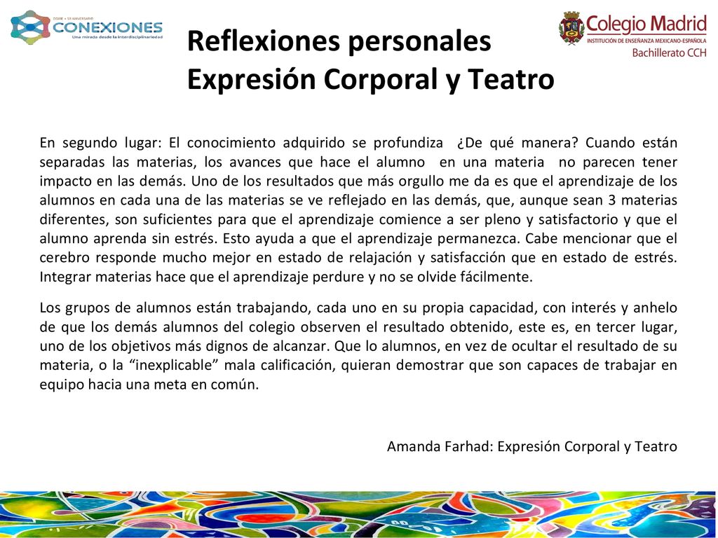Reflexiones personales Expresión Corporal y Teatro