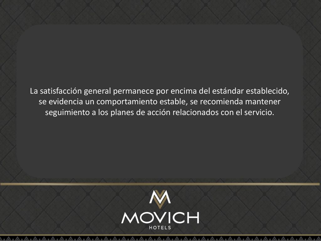 La satisfacción general permanece por encima del estándar establecido, se evidencia un comportamiento estable, se recomienda mantener seguimiento a los planes de acción relacionados con el servicio.