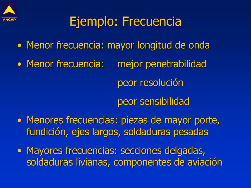 Ejemplo: Frecuencia Menor frecuencia: mayor longitud de onda