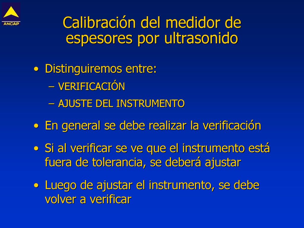 Calibración del medidor de espesores por ultrasonido