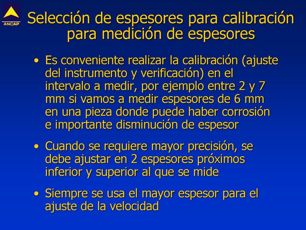 Selección de espesores para calibración para medición de espesores