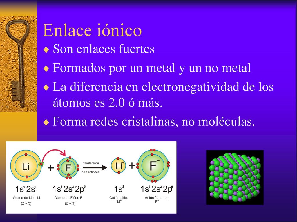 Enlace iónico Son enlaces fuertes Formados por un metal y un no metal