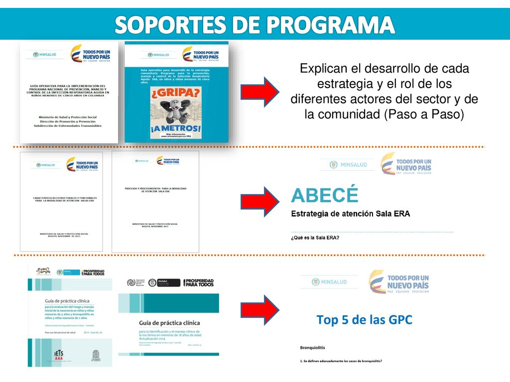 SOPORTES DE PROGRAMA Explican el desarrollo de cada estrategia y el rol de los diferentes actores del sector y de la comunidad (Paso a Paso)